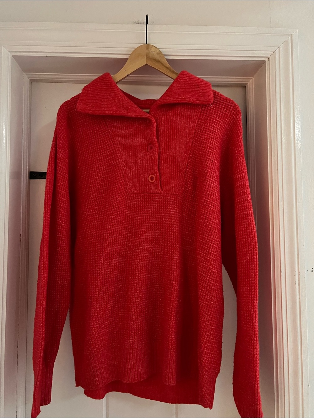 Aerie CozyUp Waffle Button Sweater Red XS